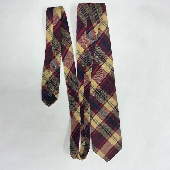 BRITCHES OF GEORGETOWNE COTTON TIE RED YELLOW MADRAS TARTAN PLAID 3.25" X 57" - Picture 2 of 3